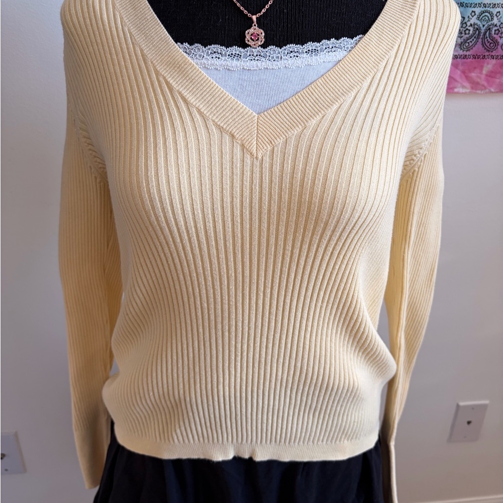 GAP V-Neck Ribbed Sweater in Cream